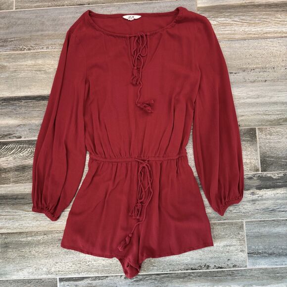 Deep Red Long Sleeve Short Romper with Drawstring waist and neckline Size XS - Picture 3 of 7